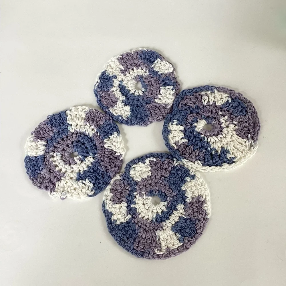 Coaster Set Hand Crafted Purple White Cotton Crochet Bar Cart Essentials